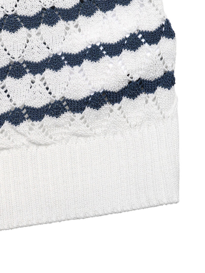 Striped Button Detail Short Sleeve Knit Top