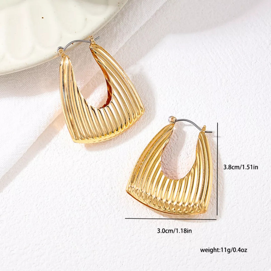 18K Gold-Plated Alloy Ribbed Triangular Hoop Earrings