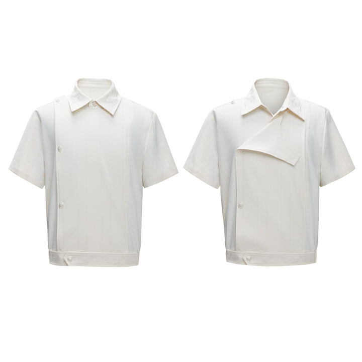 Embroidered Luxurious Short-sleeve T-shirt With A Slanted Placket