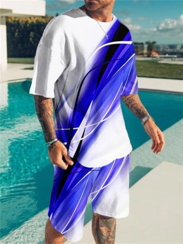 Men's Full Size Contrast Short Sleeve Top and Shorts Set Plus Size