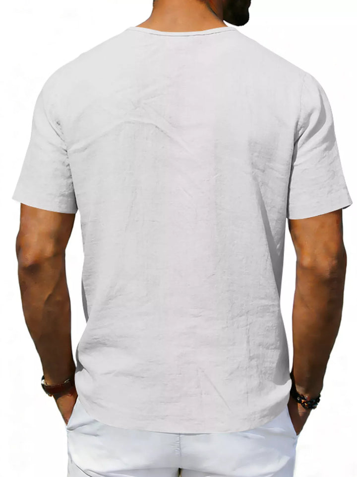 Men's Full Size Casual V-Neck Linen T-Shirt Plus Size