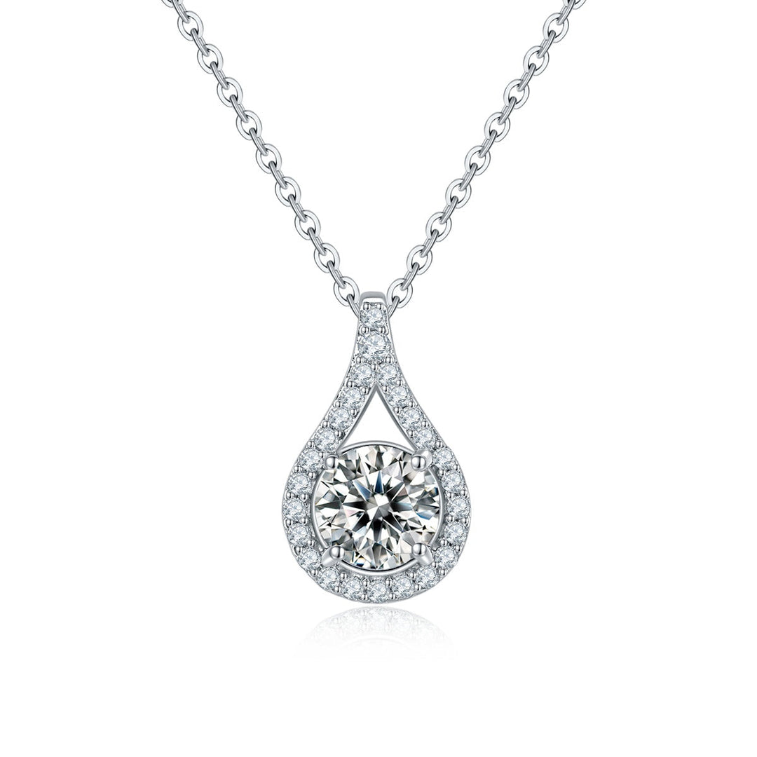 S925 Sterling Silver Teardrop Halo Necklace, 1ct Moissanite & Lab-Grown Ruby&Emerald, Platinum Plated Pendant With GRA Certificate Gift Box