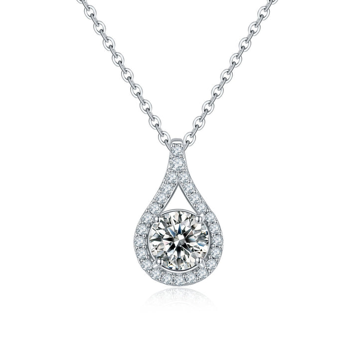S925 Sterling Silver Teardrop Halo Necklace, 1ct Moissanite & Lab-Grown Ruby&Emerald, Platinum Plated Pendant With GRA Certificate Gift Box