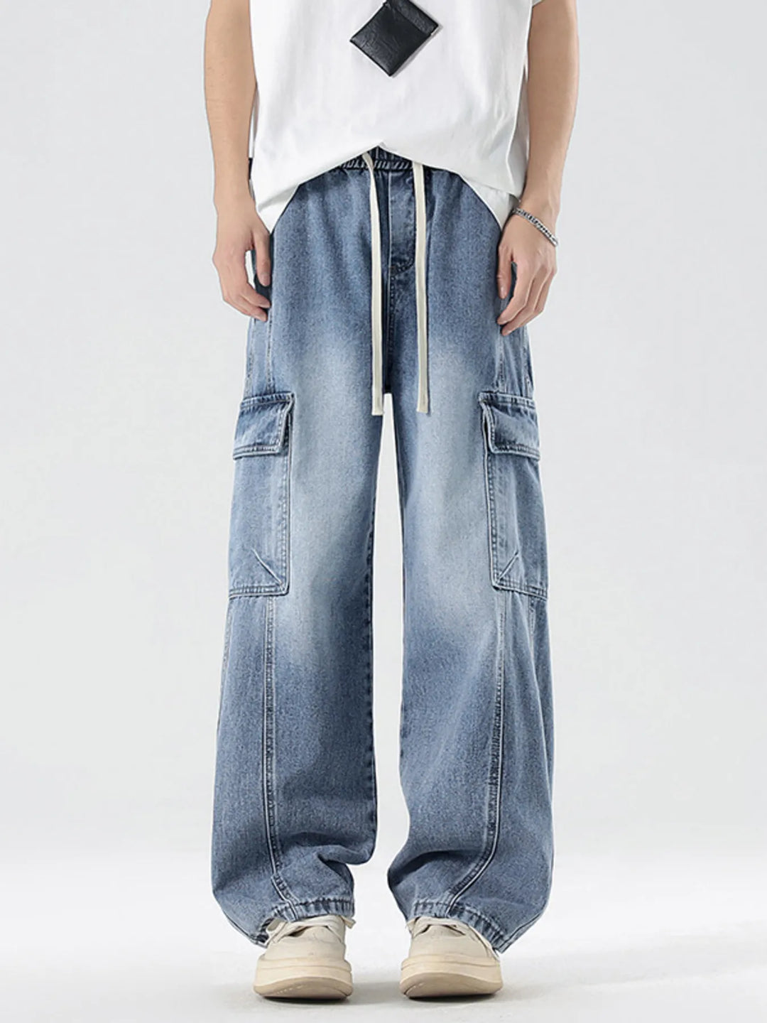 Men's Plus Size Wash Wide Leg Cargo Jeans
