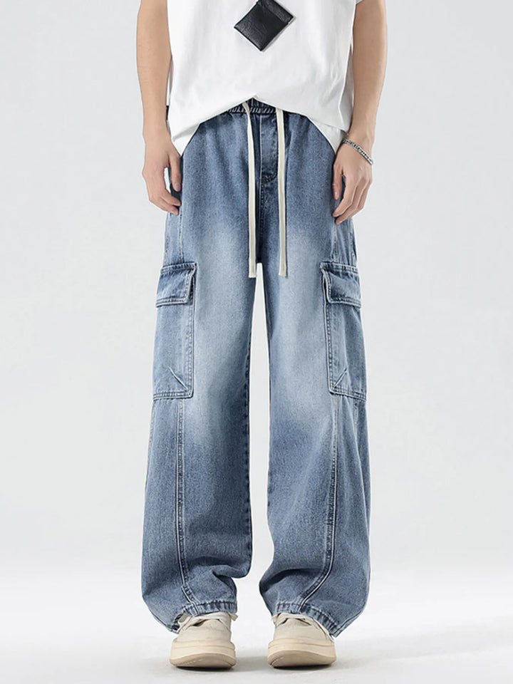 Men's Plus Size Wash Wide Leg Cargo Jeans