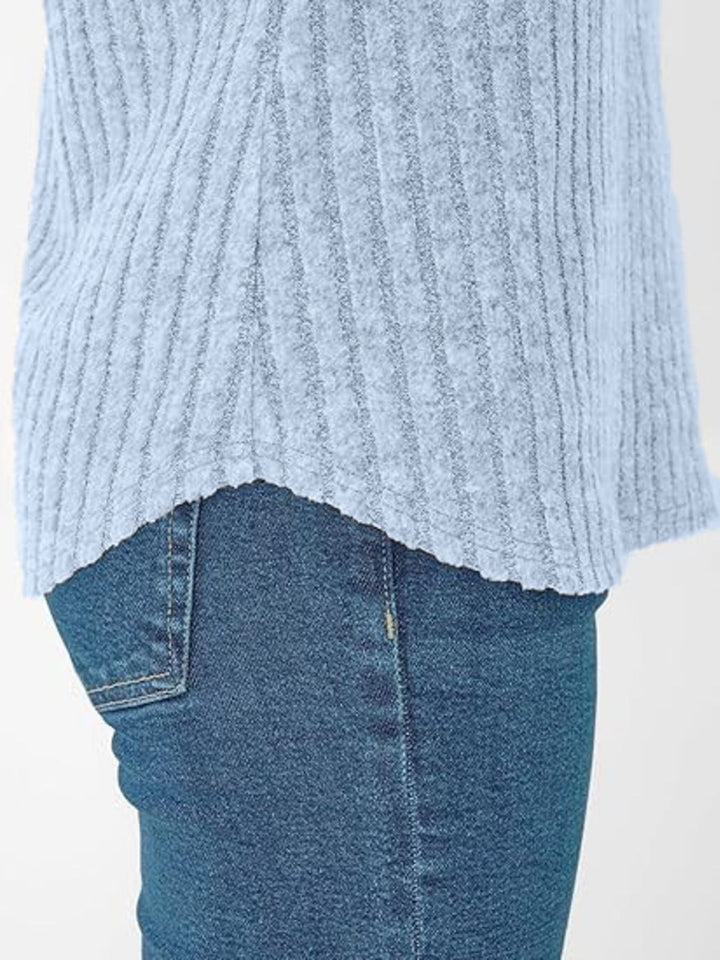 Ribbed Knit V-Neck Relaxed Fit T-Shirt