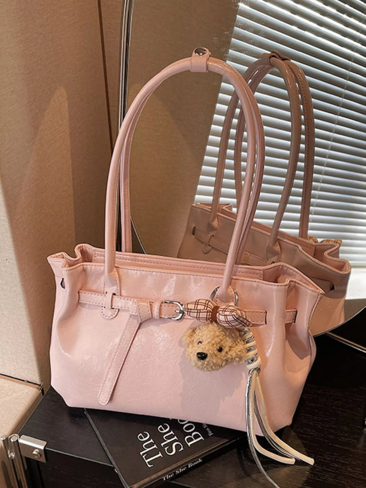 Leather Shoulder Bag with Dog Charm
