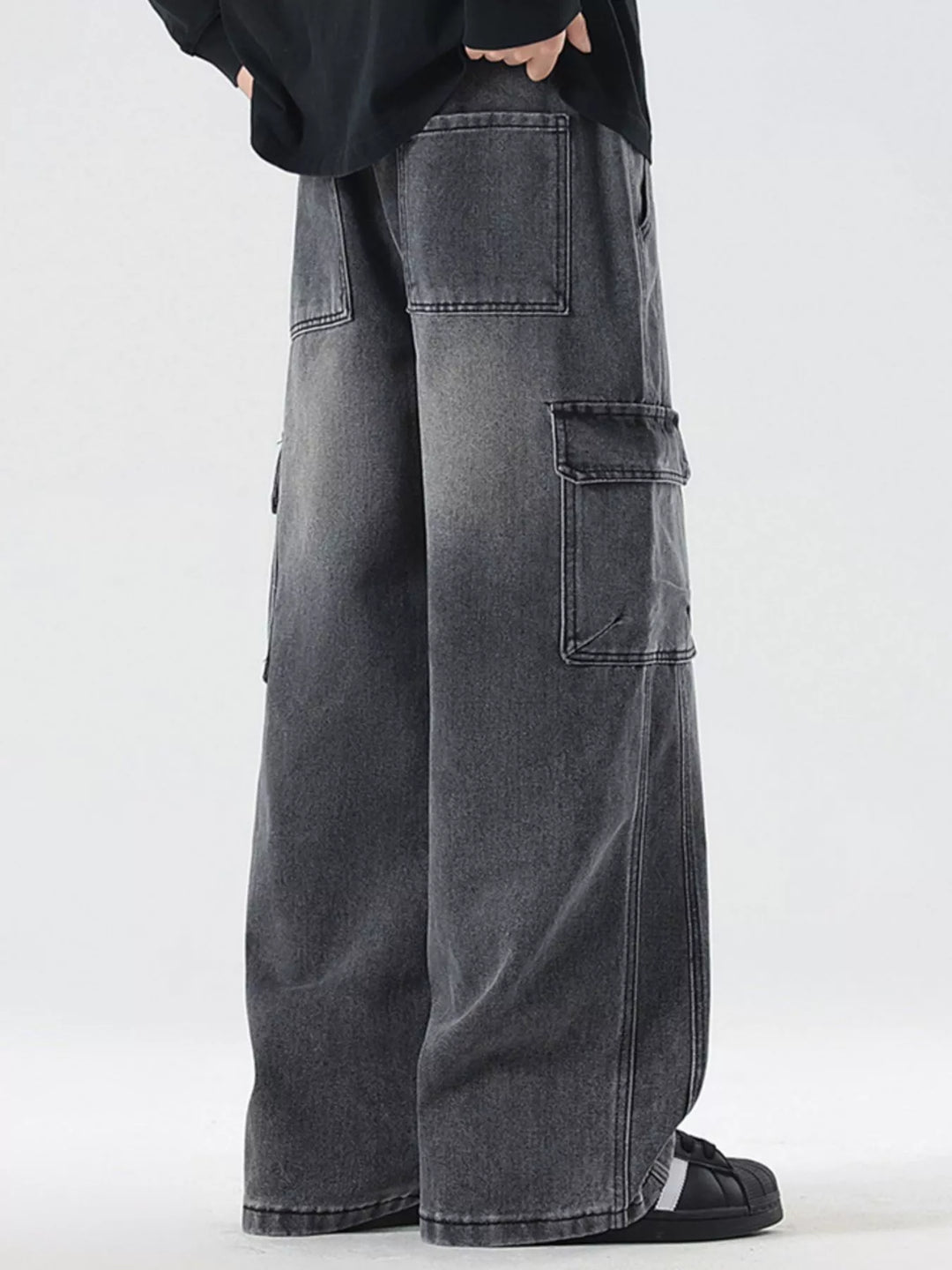 Men's Full Size Wash Wide Leg Cargo Jeans Plus Size