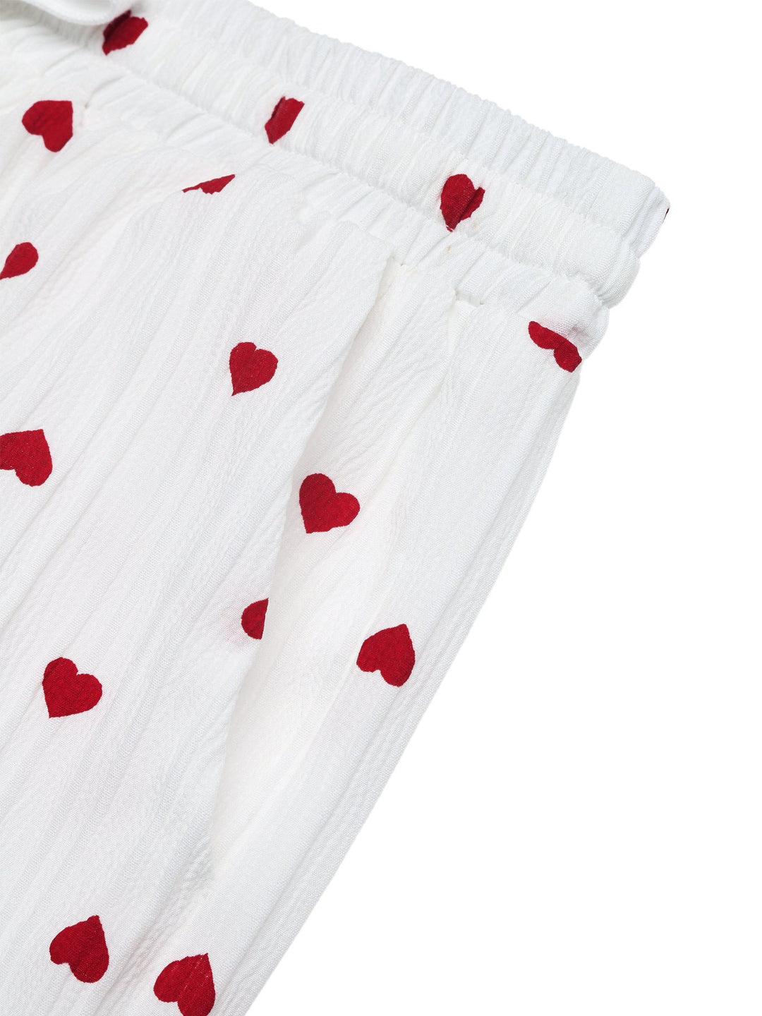 Heart Print Drawstring Waist Wide Leg Pants