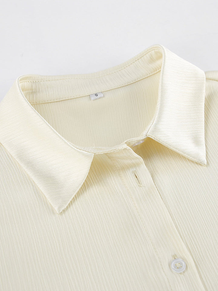 Texture Shirt and Wide-Leg Pants Set