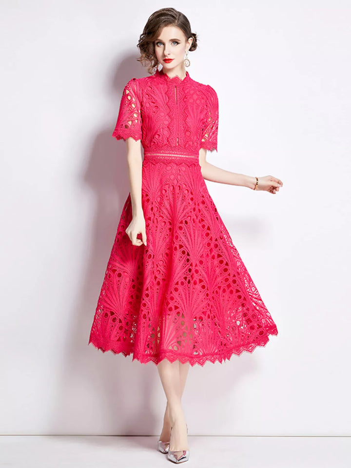 Full Size Lace Short Sleeve Midi Dress Plus Size