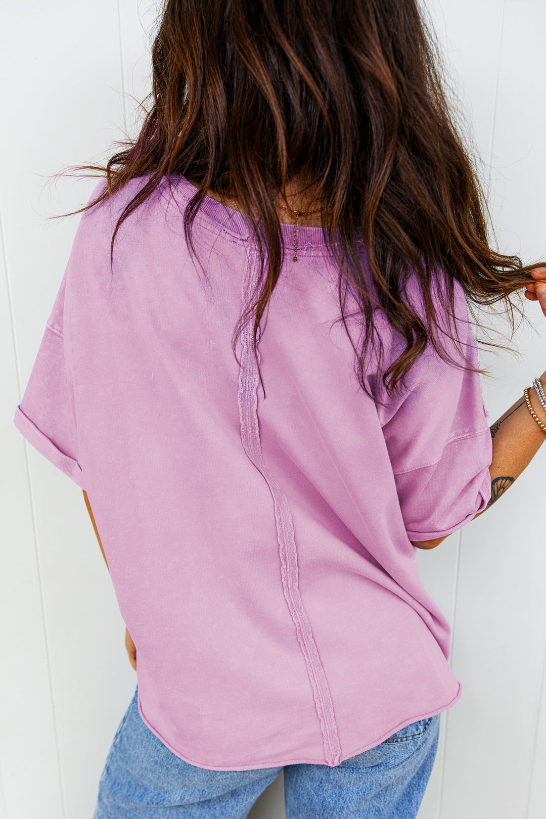 Lavendula Mineral Wash Drop Shoulder Raw Edge Loose Tee