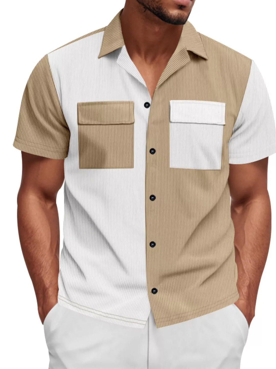 Men's Full Size Two-Tone Textured Short Sleeve Shirt Plus Size