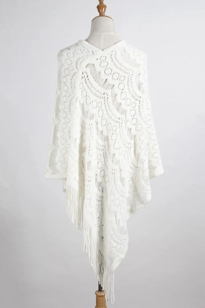 Fringe Openwork Surplice Cape Sleeve Poncho