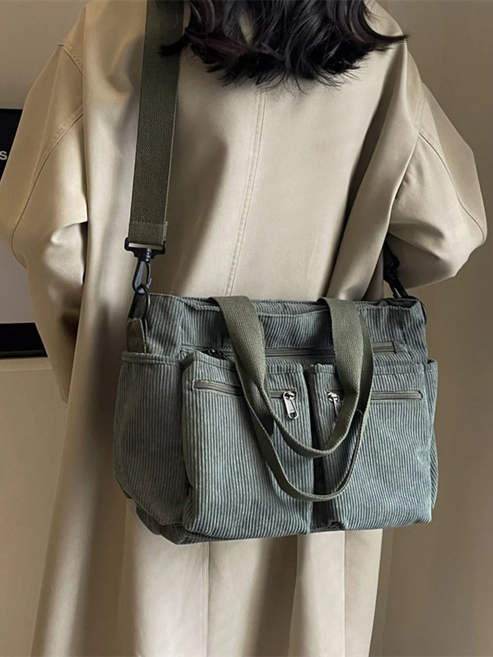 Corduroy Multi-Pocket Crossbody Bag