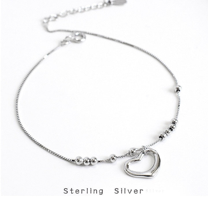 1pcs 999 Sterling Silver Box Chain Hollow Heart Beaded Adjustable Anklet, Sweet Minimalist Style, For Summer Beach Wear & Women Valentine Gifts
