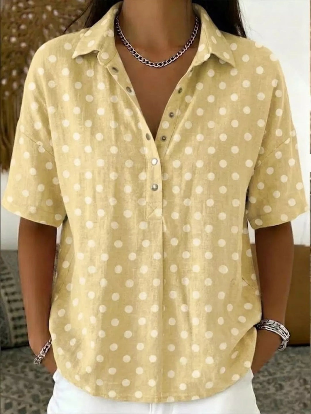 Full Size Polka Dot Short Sleeve Shirt Plus Size