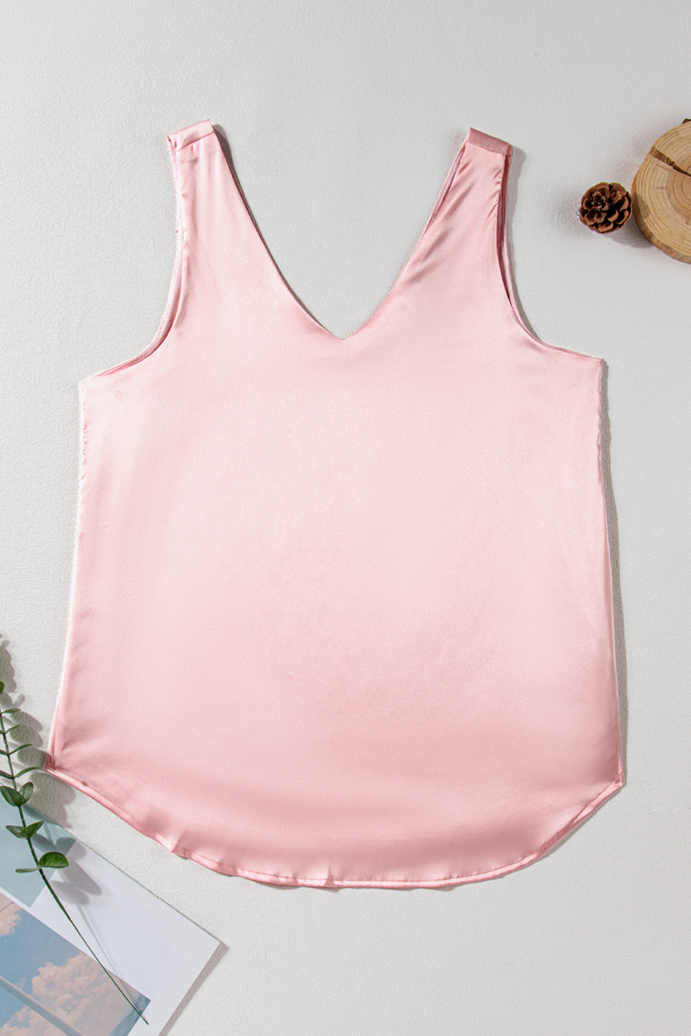 Pink Deep V Neck Loose Tank Top