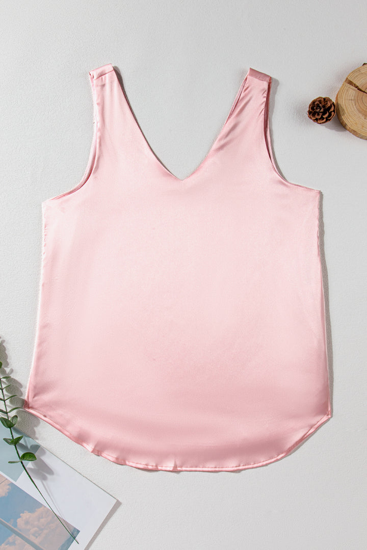 Pink Deep V Neck Loose Tank Top