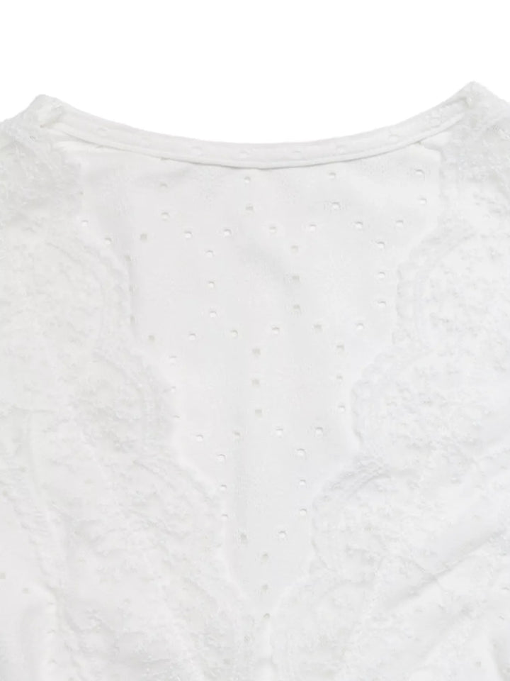 Eyelet Lace Trim Short Sleeve Shirt