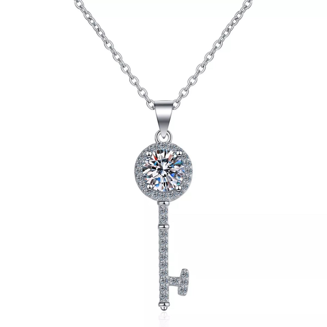 1 Carat 925 Sterling Silver Moissanite Key Pendant Necklace