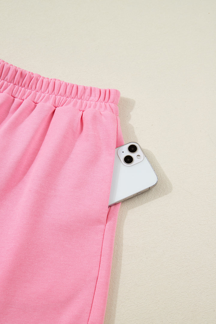 Sachet Pink Plaid Contrasted Double Christmas Tree Patched Raglan Sleeve Pullover 2pcs Short Set