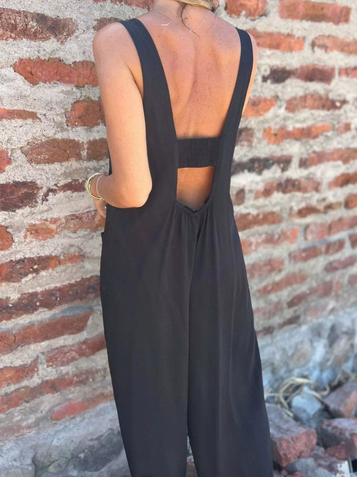 Full Size Button-Front Wide Leg Jumpsuit Plus Size
