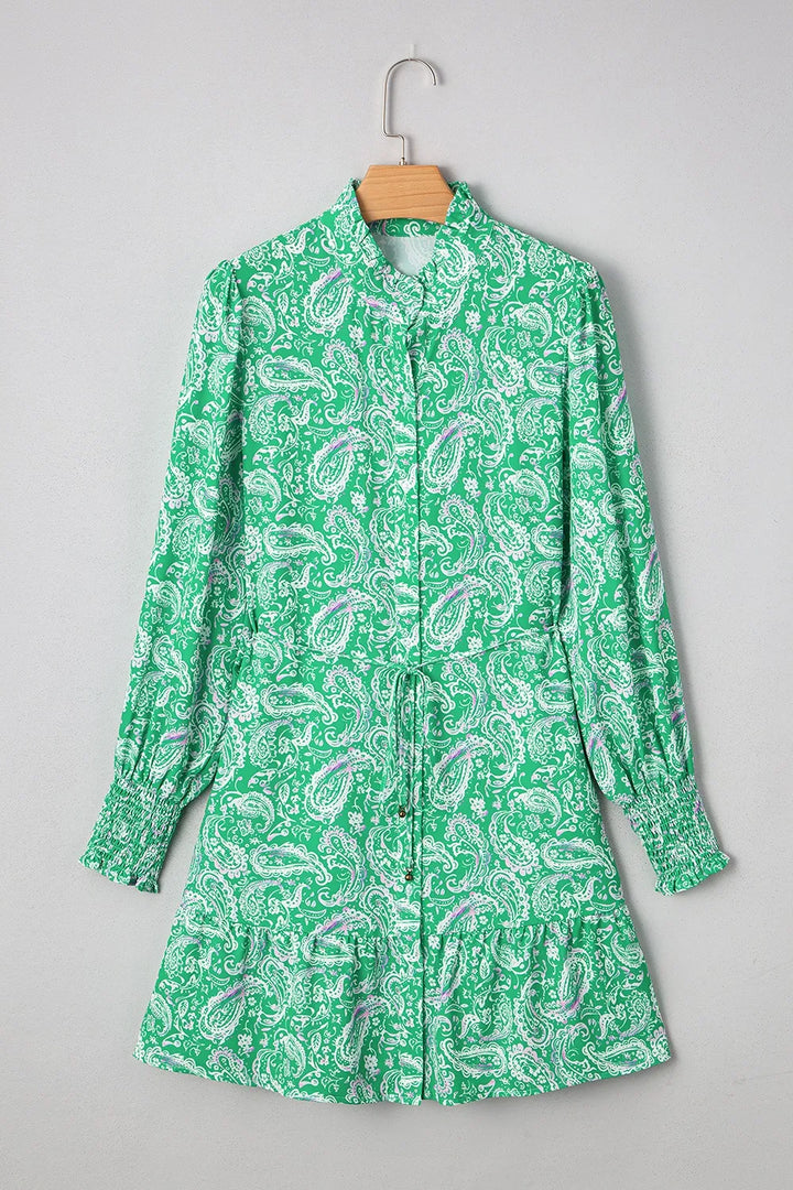 Ruffled Hem Long Sleeve Shirt Dress