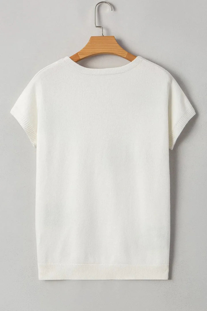 Bow Pattern Knit Short Sleeve Sweater