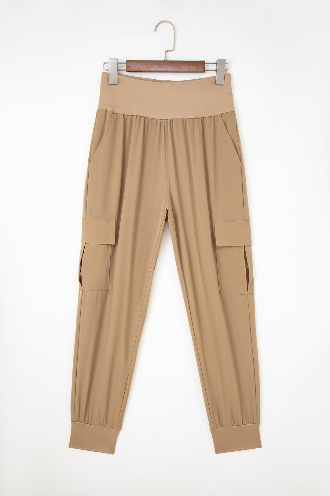 Camel Elastic High Waist Pocketed Cargo Jogger Pants