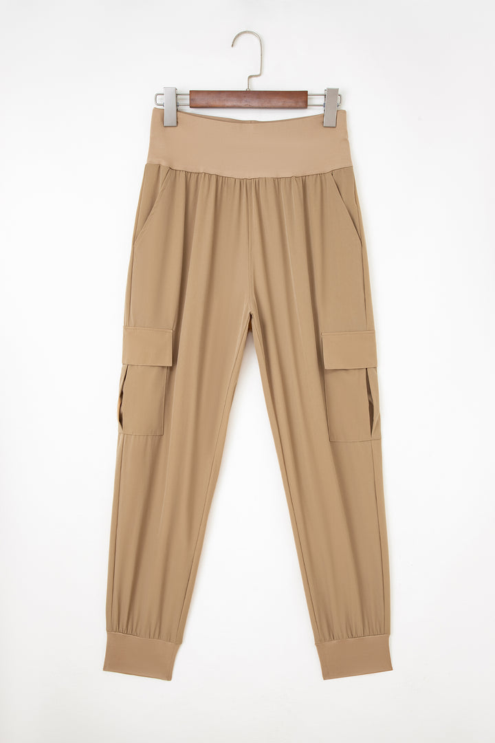 Camel Elastic High Waist Pocketed Cargo Jogger Pants