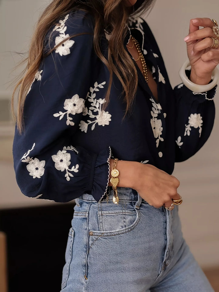 Floral Embroidered Long Sleeve Shirt
