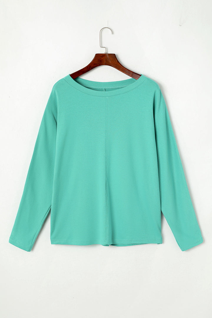 Green Solid Color Patchwork Long Sleeve Top