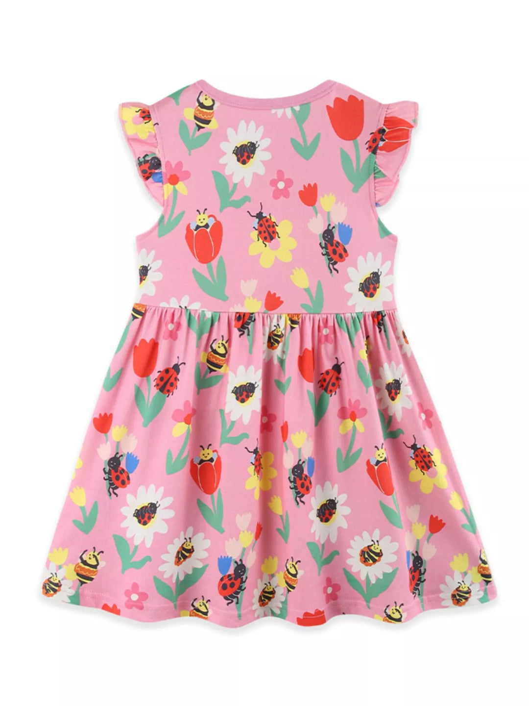 Children's Floral & Insect Print Ruffle Sleeve Casual Dress