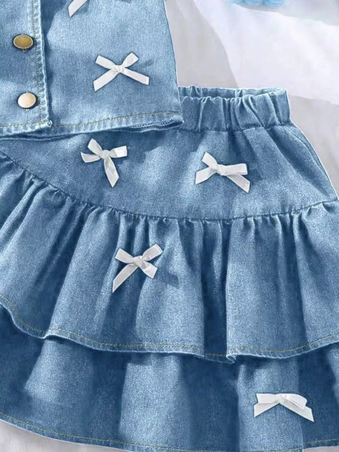 Children's Button UP Vest and Skirt Denim Set