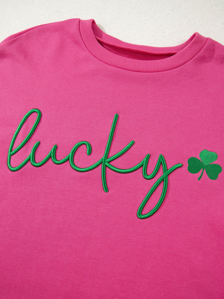 Lucky Clover Embroidered Loose Pullover Sweatshirt