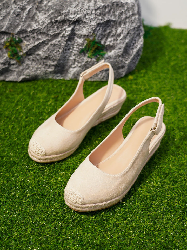 Retro Closed-toe Slingback Wedge Womens Shoes Straw-woven