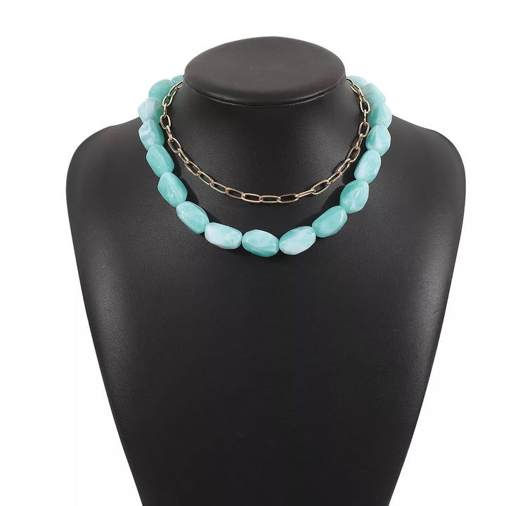 2 Piece Colorful Beaded Chain Necklace
