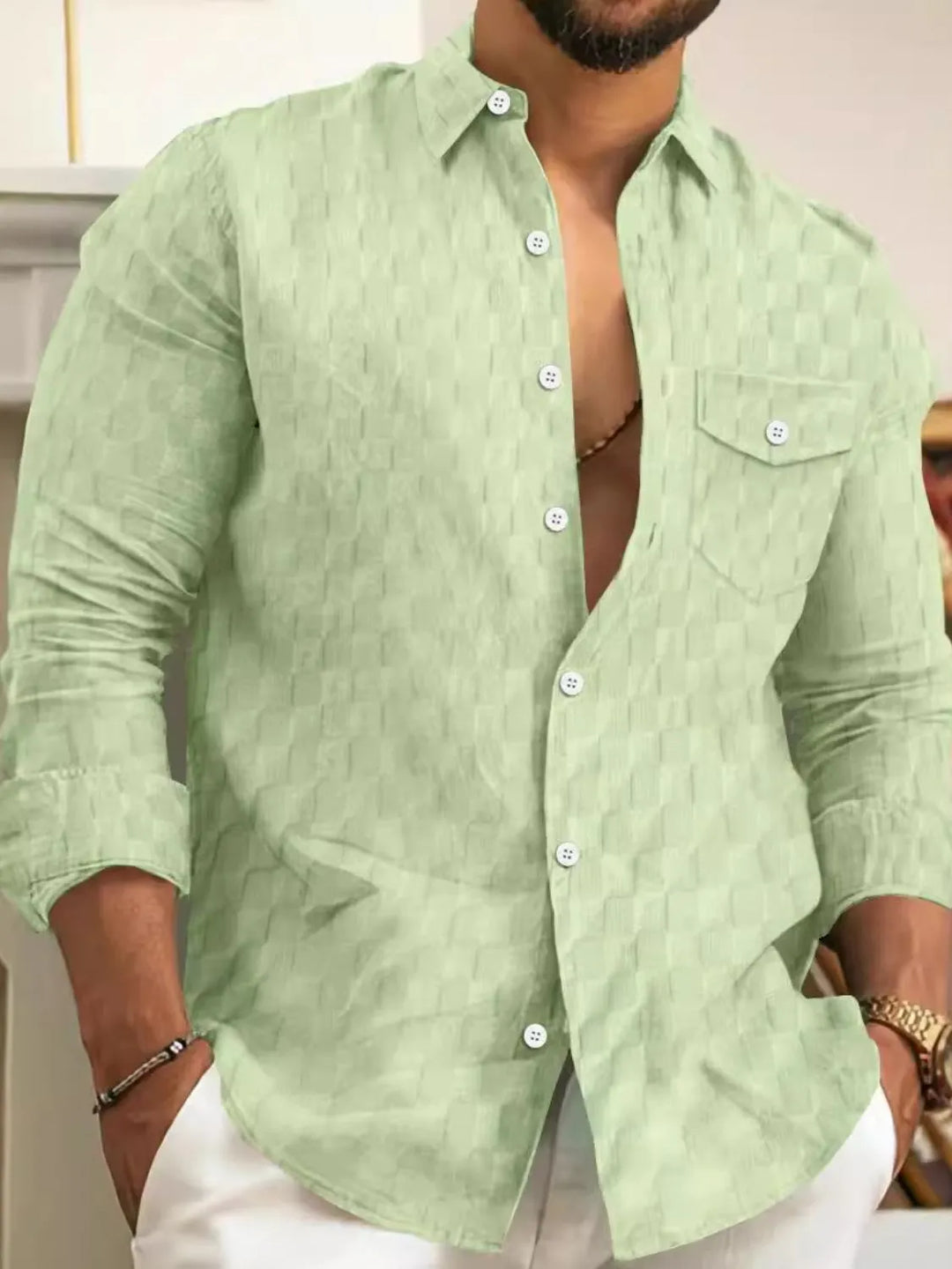Men's Full Size Button Up Long Sleeve Shirt Plus Size