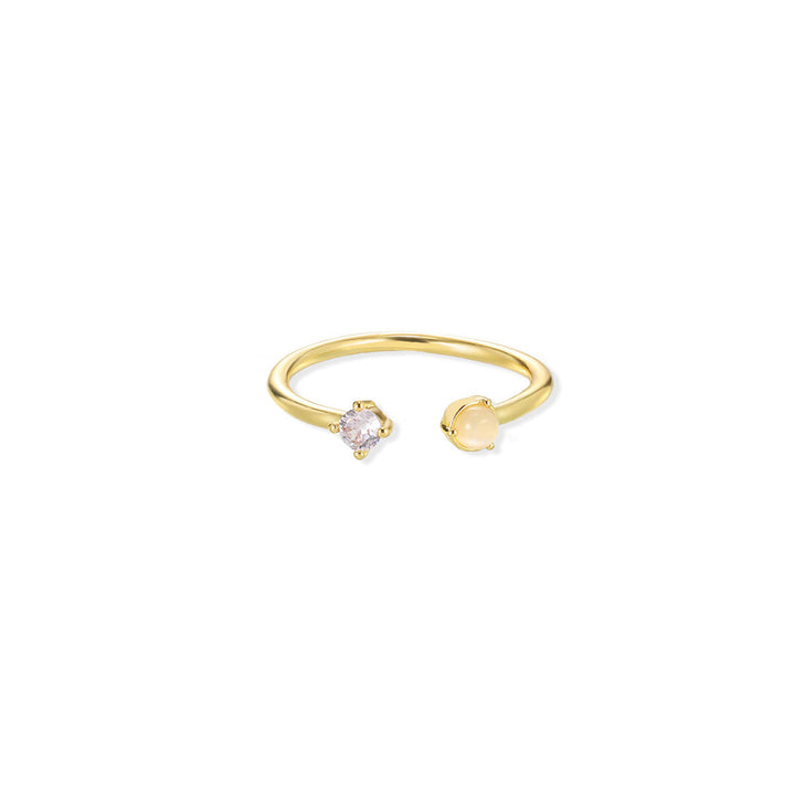 European And American Light-luxury 2-color Birthstone Peach-heart Zircon Stainless Steel 18K Gold-plated Womens Ring