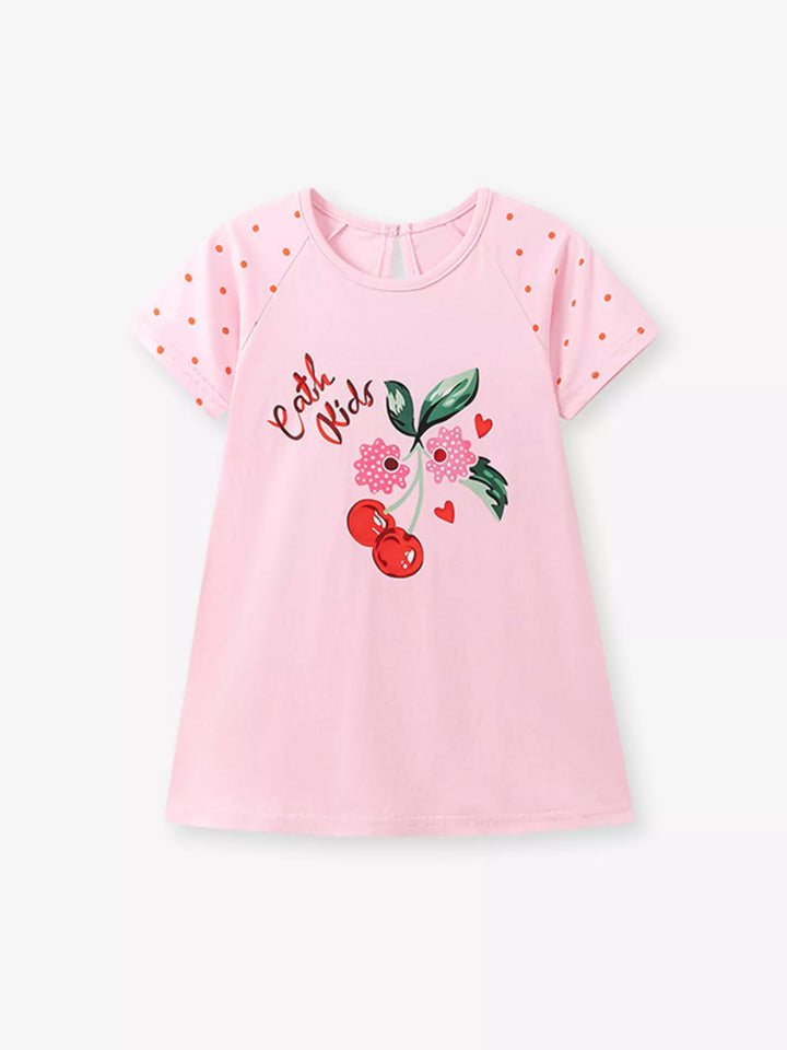 Children's Cherry Short Sleeve Casual Dress