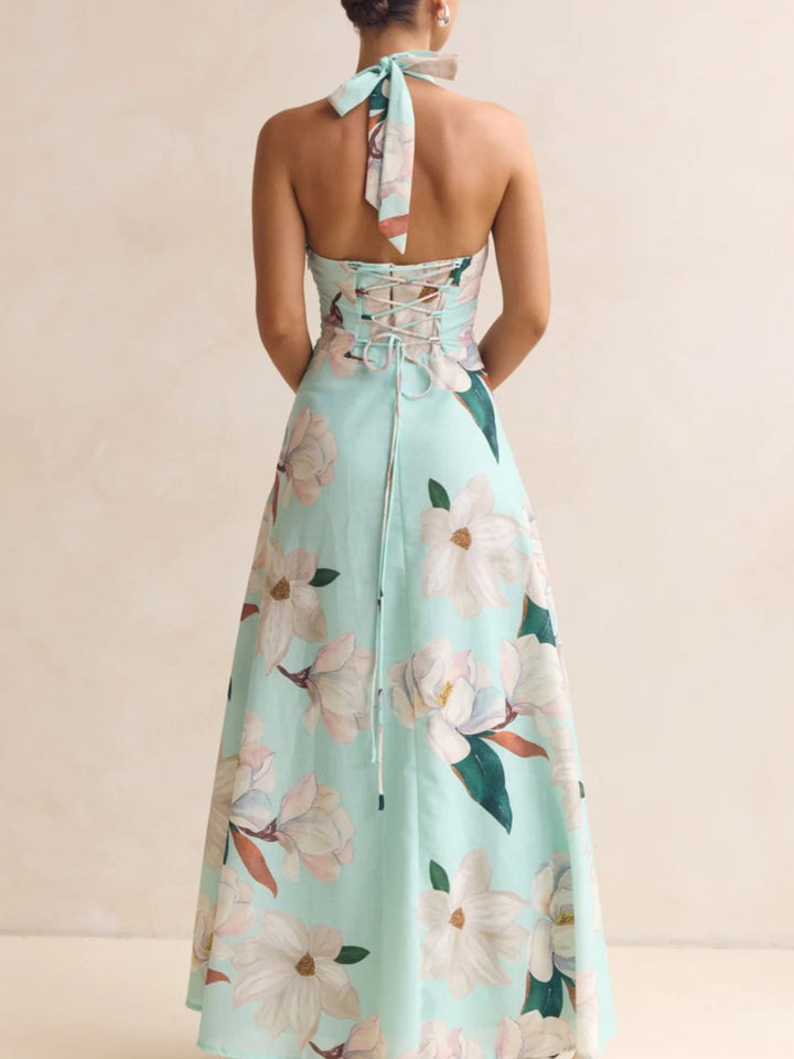 Floral Print Halter Neck Maxi Dress