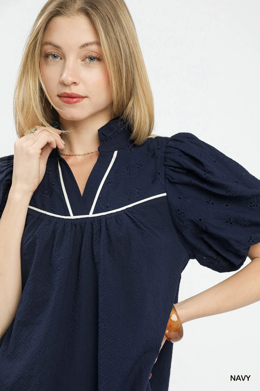 Umgee Puff Sleeve Textured Babydoll Dress