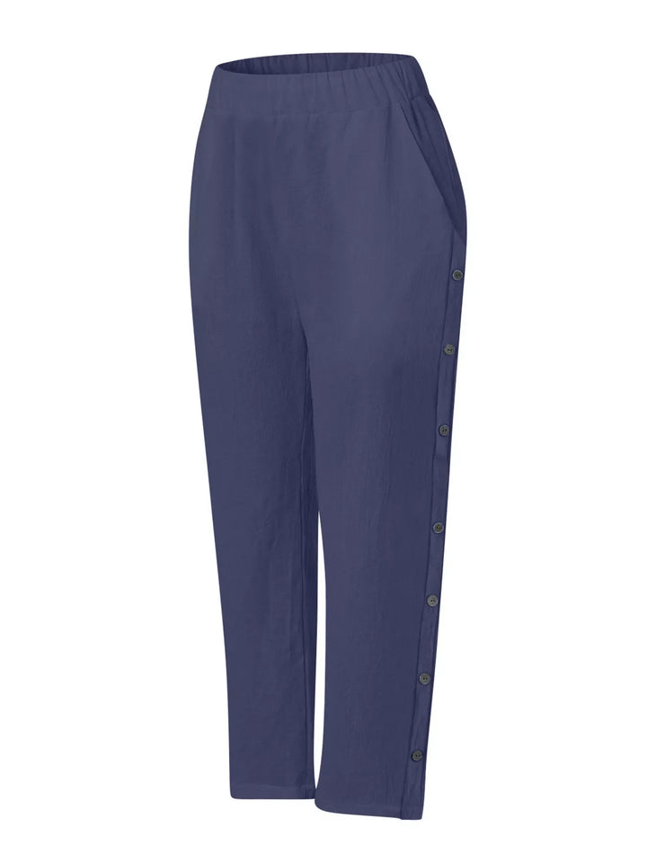 Full Size Side Button Decor Pants Plus Size