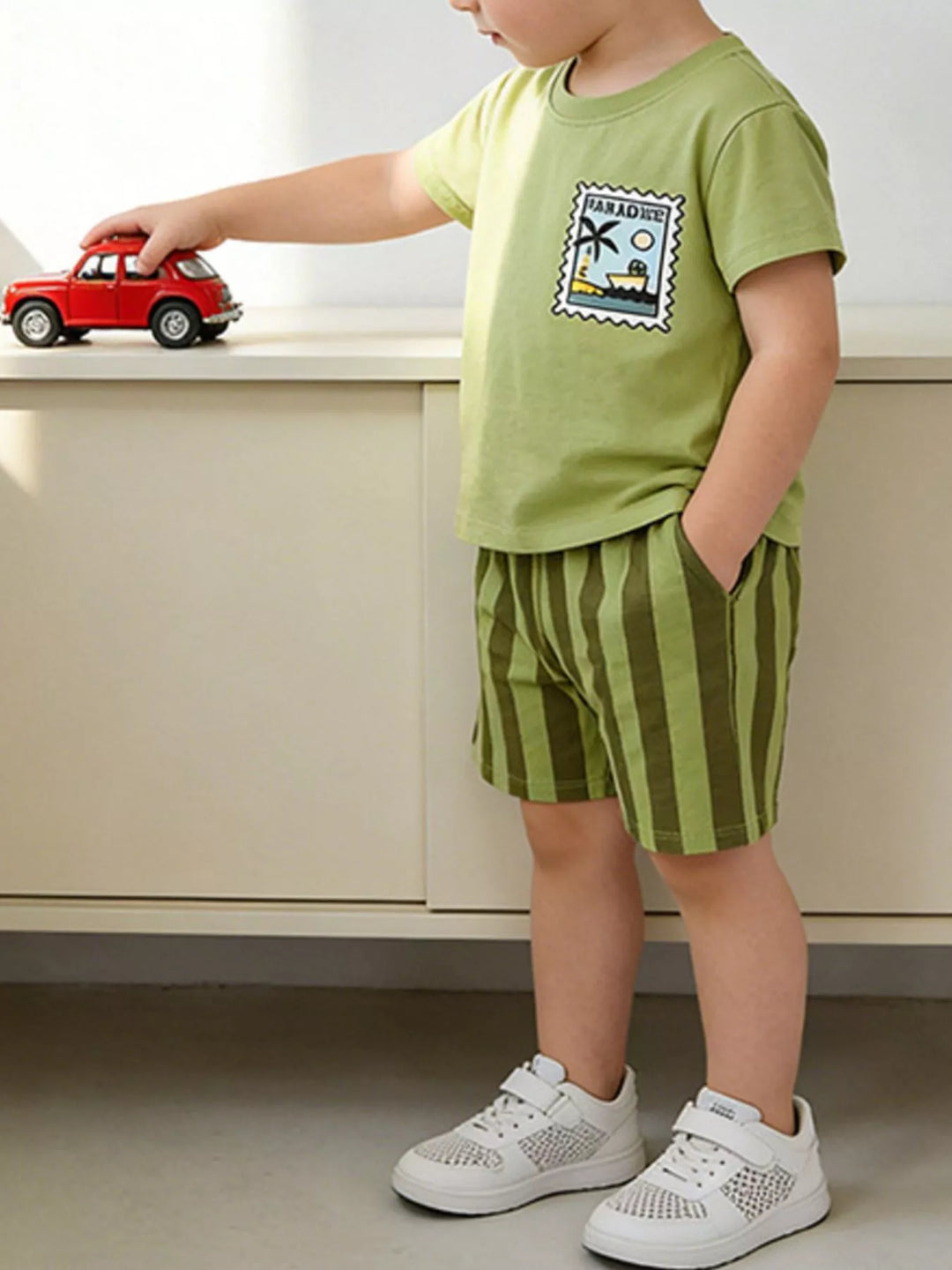 Children's Stamp Graphic Tee & Striped Shorts Set