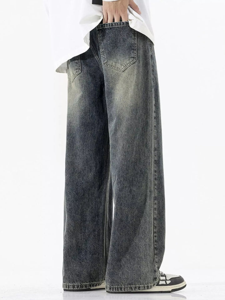 Men's Full Size Vintage Wash Wide Leg Jeans Plus Size