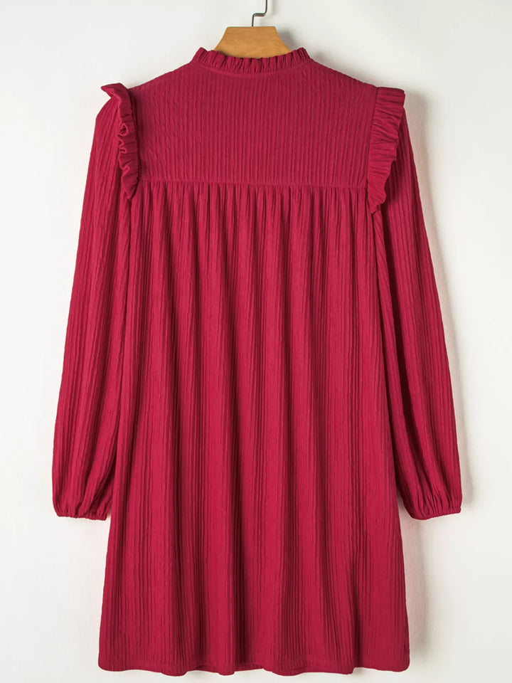Textured Ruffled Trim Loose Fit Mini Dress