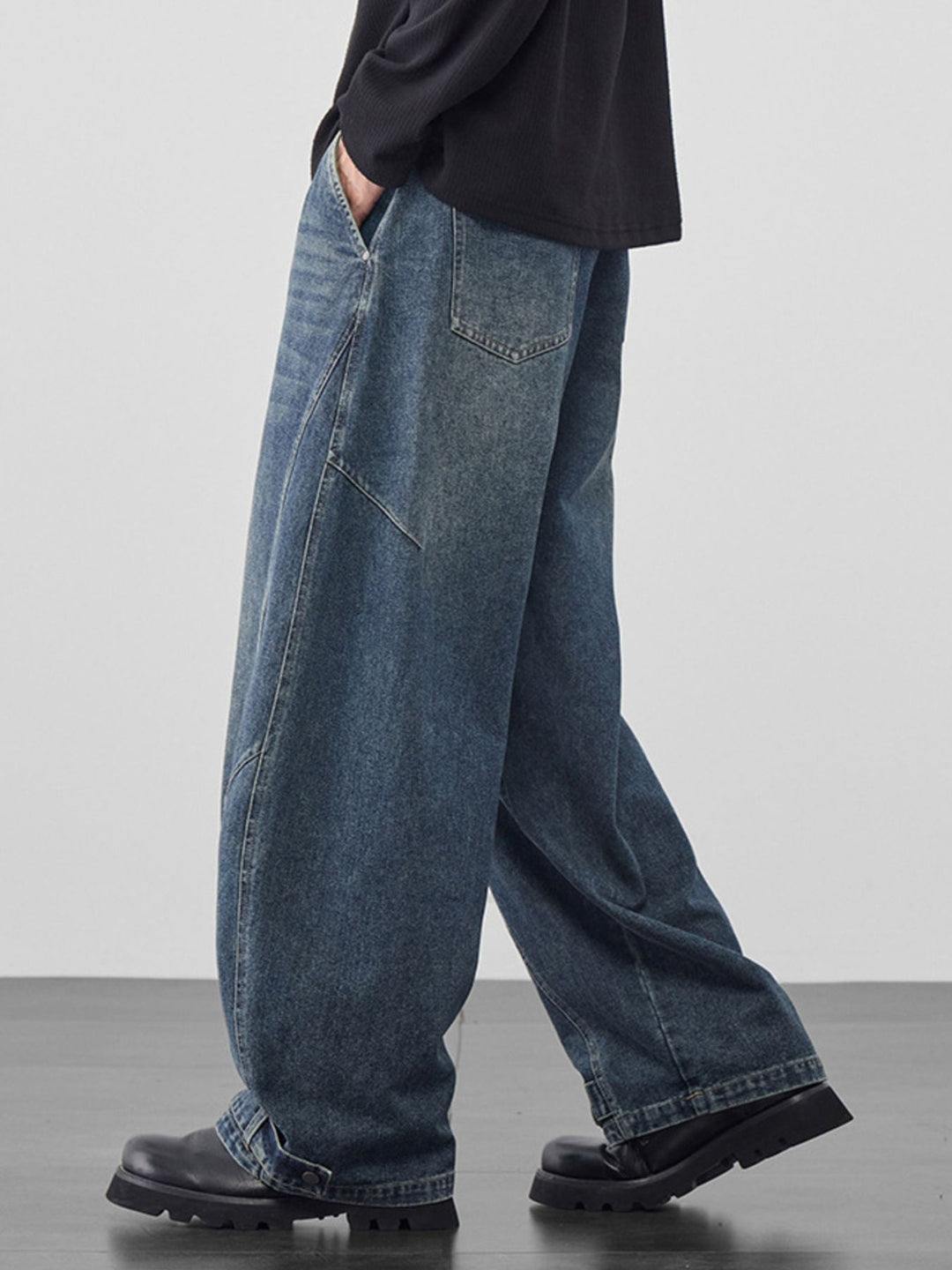 Men's Plus Size Wide Leg Vintage Wash Jeans