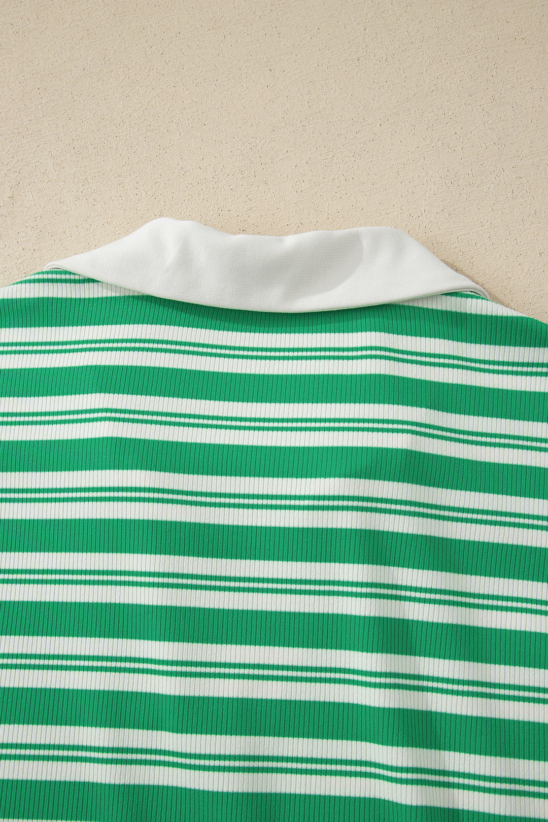 Green Stripe Collared V Neck Short Sleeve T Shirt Midi Dress with Pockets
