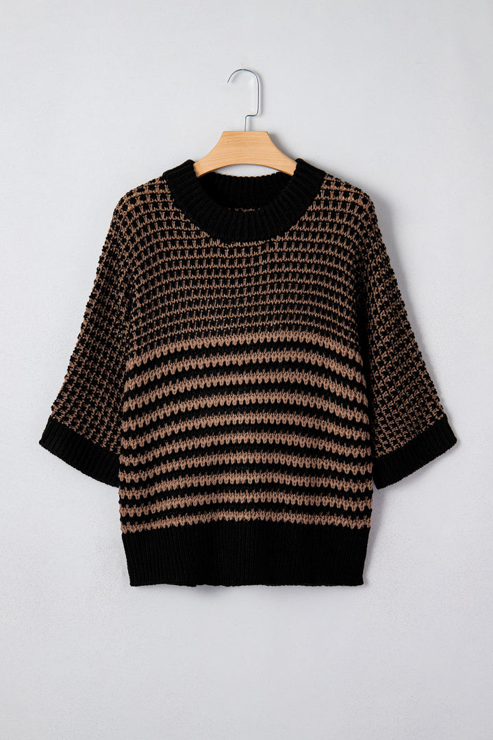 Black Stripe 3/4 Draped Sleeve Slouchy Sweater